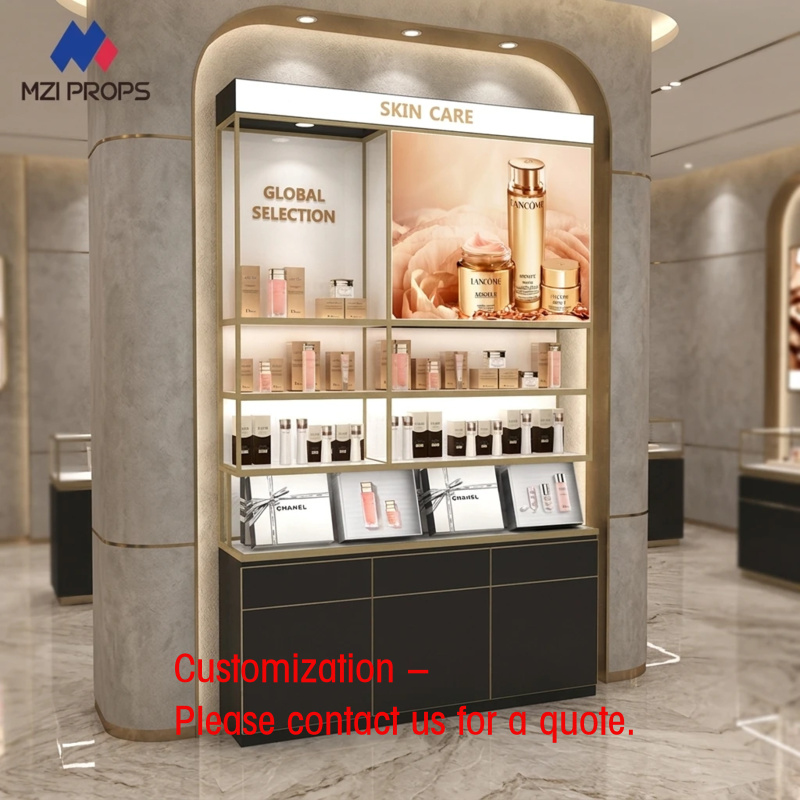 Luxury Skincare & Spa - Maßgefertigter Kosmetik-Präsentationsständer Luxuriöse Einzelhandels-Hautpflege-Vitrine mit LED-Beleuchtung