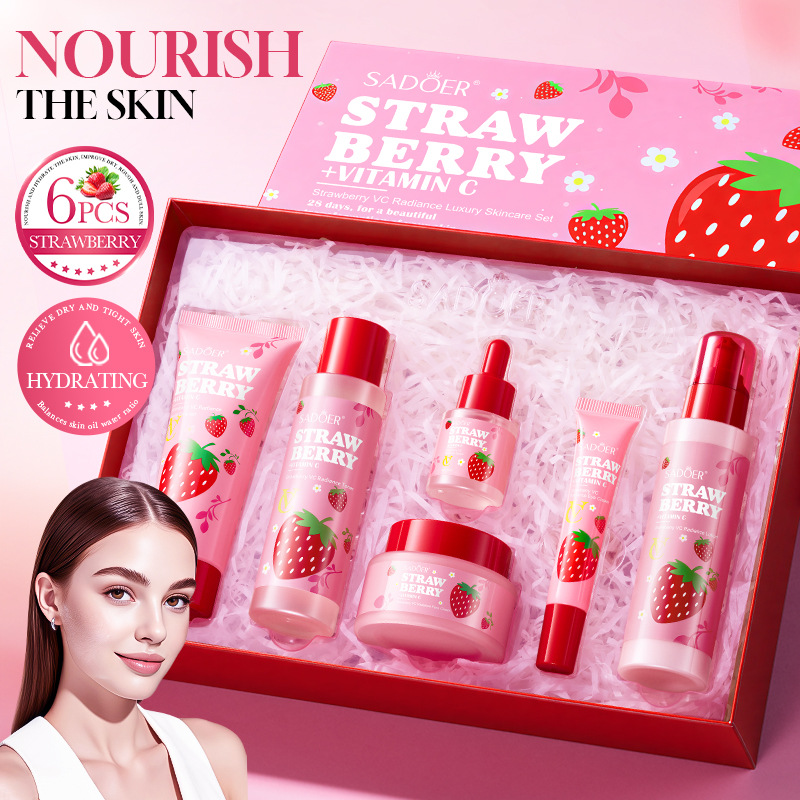 Luxury Skincare Gift Set For Women - Strawberry VC Aufhellendes Luxus-Pflegeset mit 6