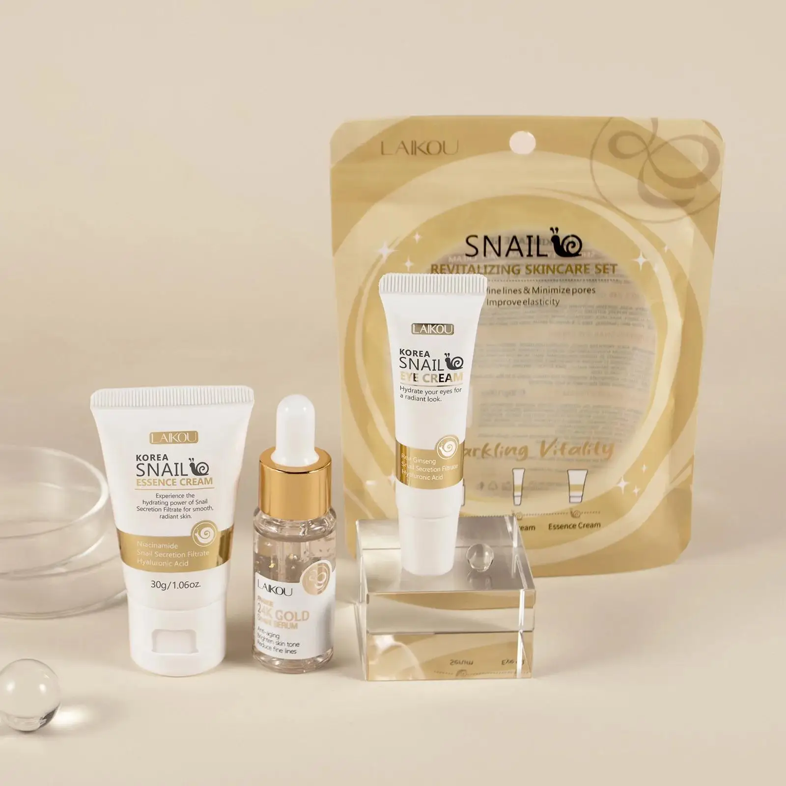Luxury Skincare For Women - 24K Gold Snail Repair Serum Augencreme-Essenz-Set
